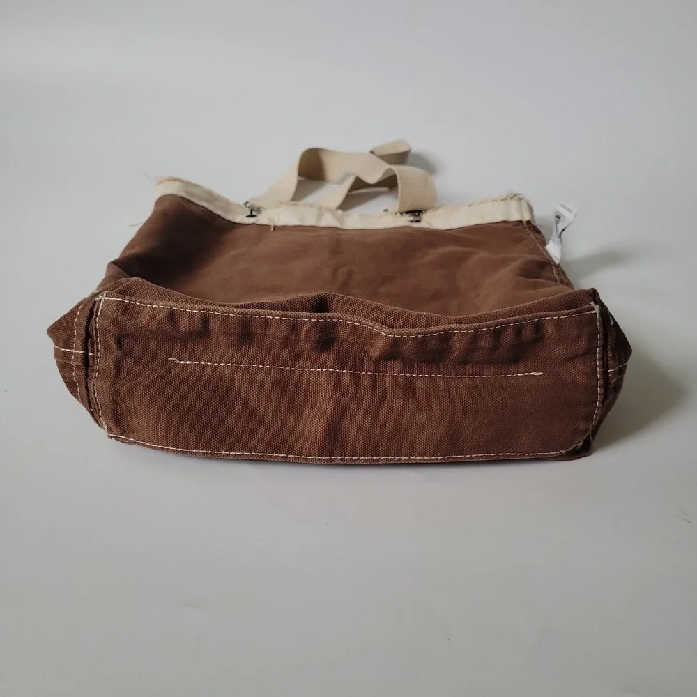 Authentic Pigment Canvas Shopper Tote Brown Seattle Public Market Graphic Vegan - Picture 7 of 15